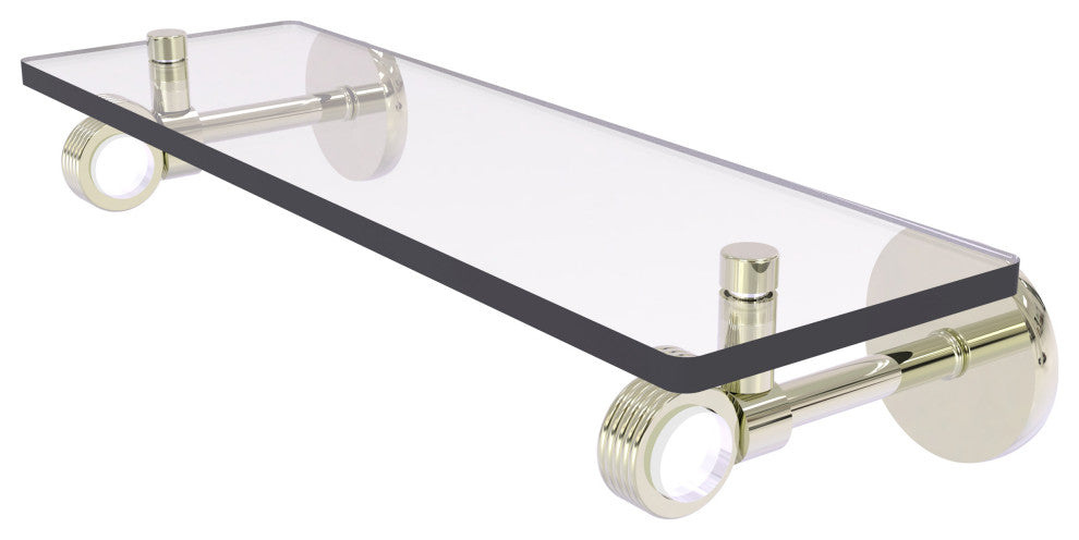 Clearview 16" Glass Shelf with Groovy Accents, Polished Nickel