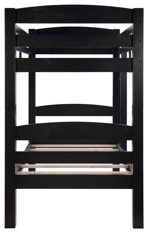 Linon Levi Twin over Twin Wood Bunk Bed in Black