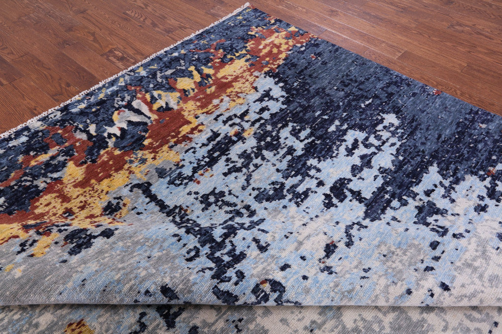 9' 3" X 11' 6" Modern Handmade Abstract Wool Rug Q11742
