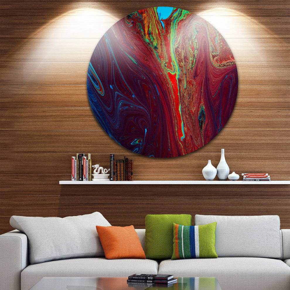 Dark Red Abstract Acrylic Paint Mix, Abstract Disc Metal Wall Art, 36"