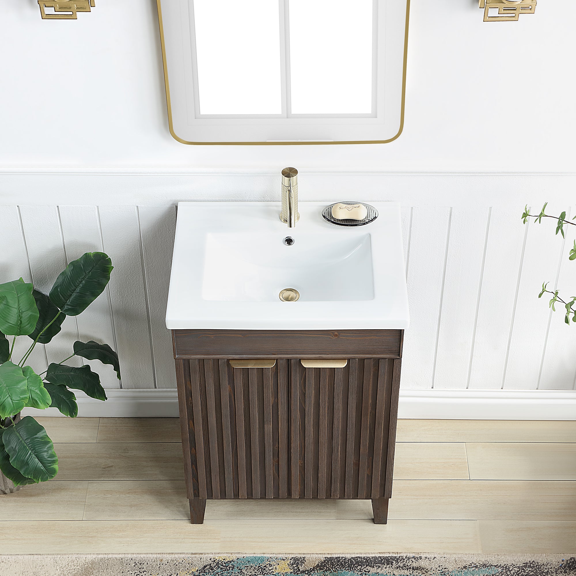 Palos Bathroom Vanity, Spruce Aged Brown, 24", Ceramic Top, No Mirror