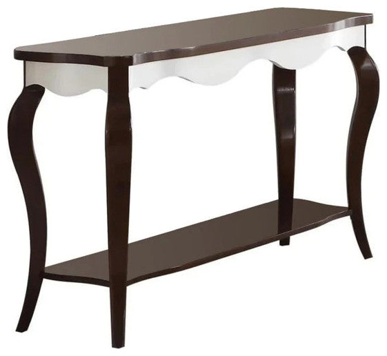 Benzara BM185767 Wooden Sofa Table with Cabriole Legs, Walnut Brown and White