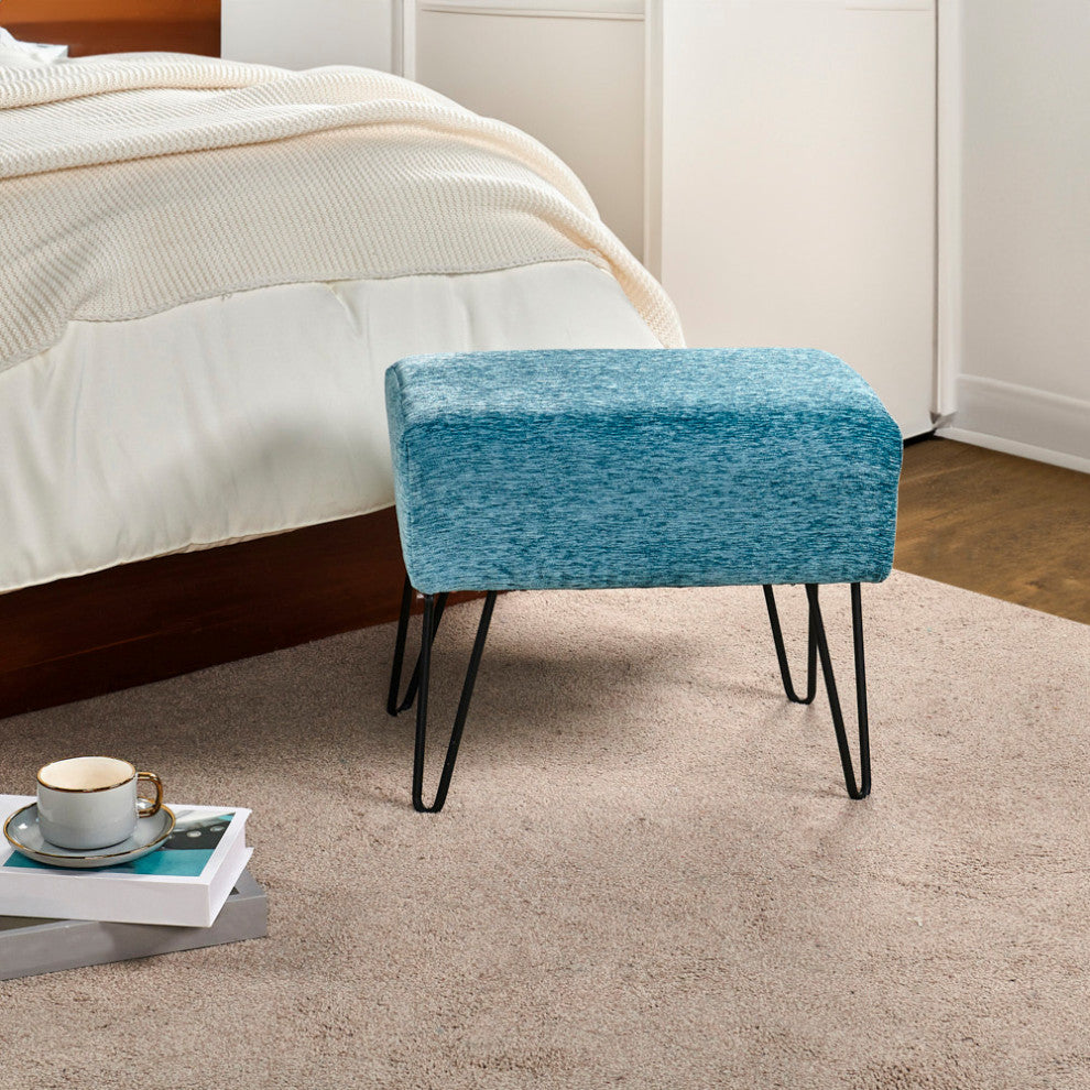 Tanga Jacquard Chenille Ottomans, Turquoise, 19''x13''x17''
