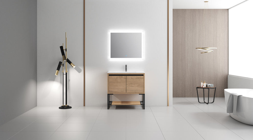 36 inch Plywood Freestanding Bathroom Vanity Set with Integrated Ceramic Sink