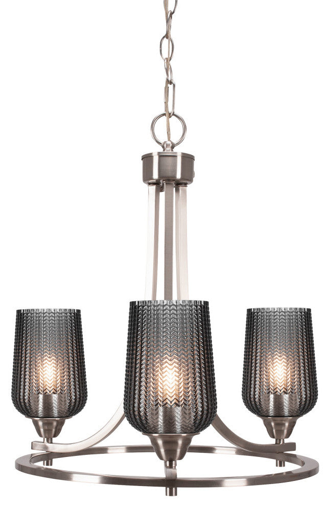 Paramount Uplight 3-Light Chandelier, Brushed Nickel, 5" Smoke Textured Glass