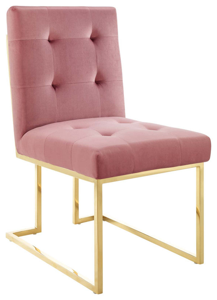 Privy Gold Stainless Steel Performance Velvet Dining Chair Gold Dusty Rose