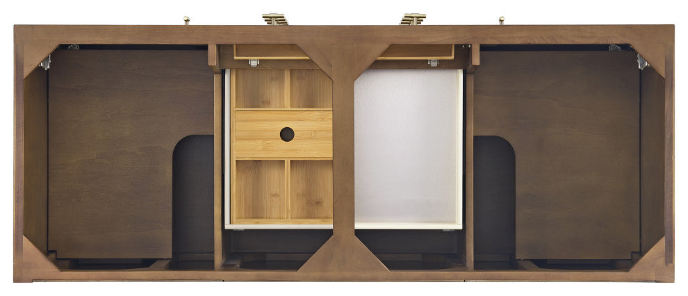 Myrrin 60" Double Vanity, Walnut, 1-Hole 3 CM White Zeus Top, Backsplash