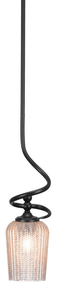 Capri Stem Mini Pendant In Matte Black Finish With 5" Silver Textured Glass