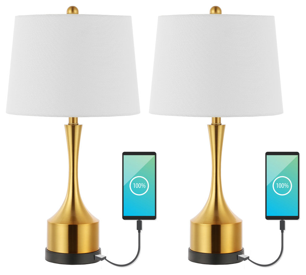 Cooper 26" French Country Iron Table Lamp, USB Charging, Set of 2, Gold