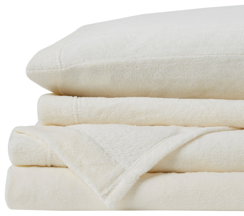 True North by Sleep Philosophy Knitted Plush Sheet Set, Ivory, Twin