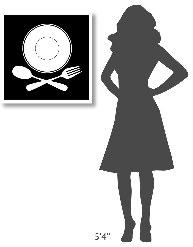 "Mealtime: White on Black - Plate with Crossed Cutlery" Paper Art, 26"x26"