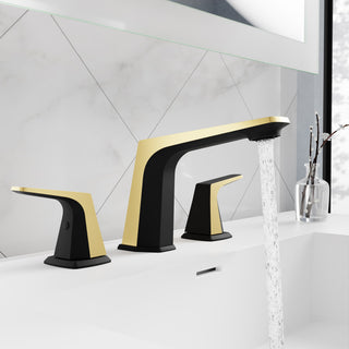 2-Handle 3-Hole Widespread Bathroom Faucet, Matte Black Brushed Gold