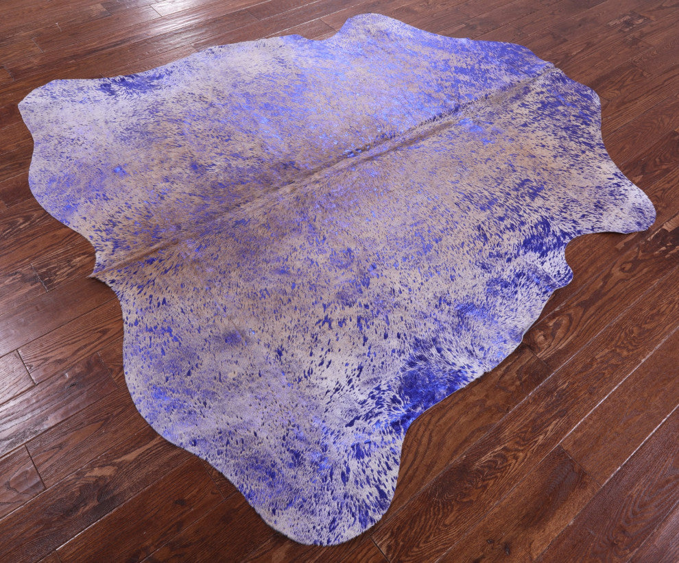 Blue Metallic Cowhide Rug 6' 8" X 6' 6" C2143