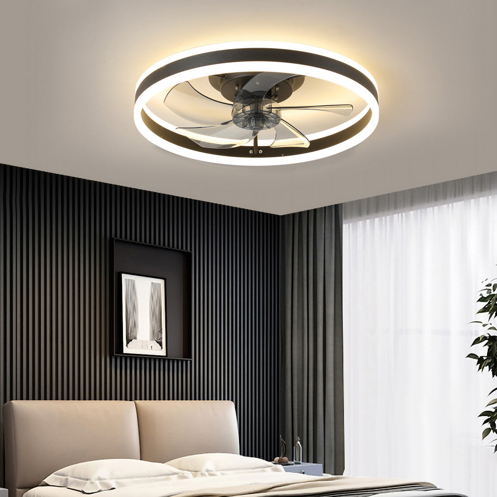 20 in. W x 6 in. H Iron Ceiling Fan in Black with Dimmable LED Lights