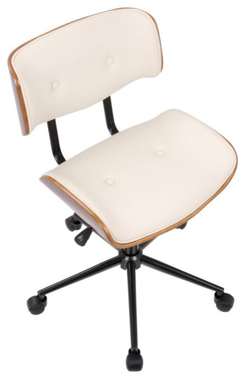 Swivel Office Chair, Curved Seat With Button Tufted Backrest, Walnut/Cream