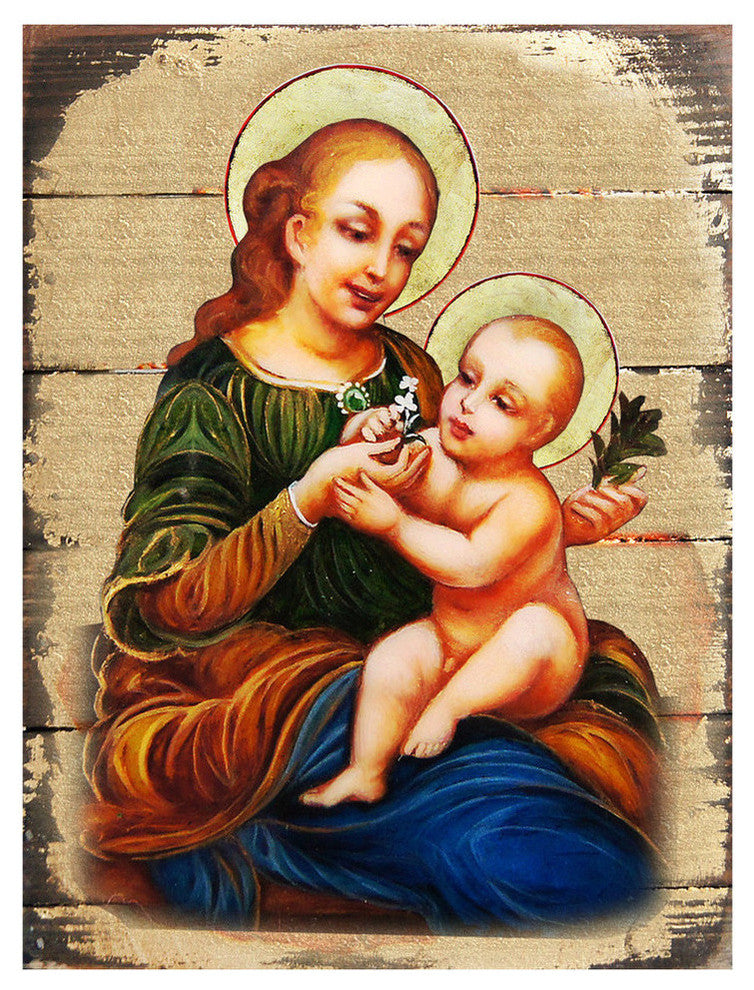 Icon Virgin Mary Directress Wall Art On Wood, 16 Inch