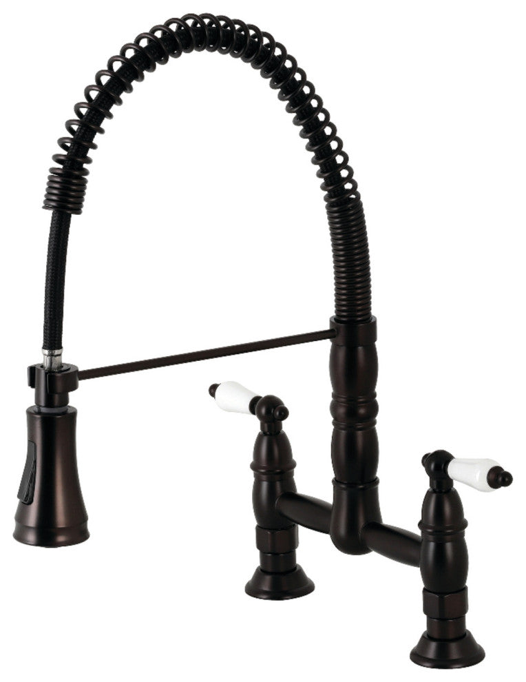 Two-Handle Deck-Mount Pull-Down Sprayer Kitchen Faucet, Oil Rubbed Bronze