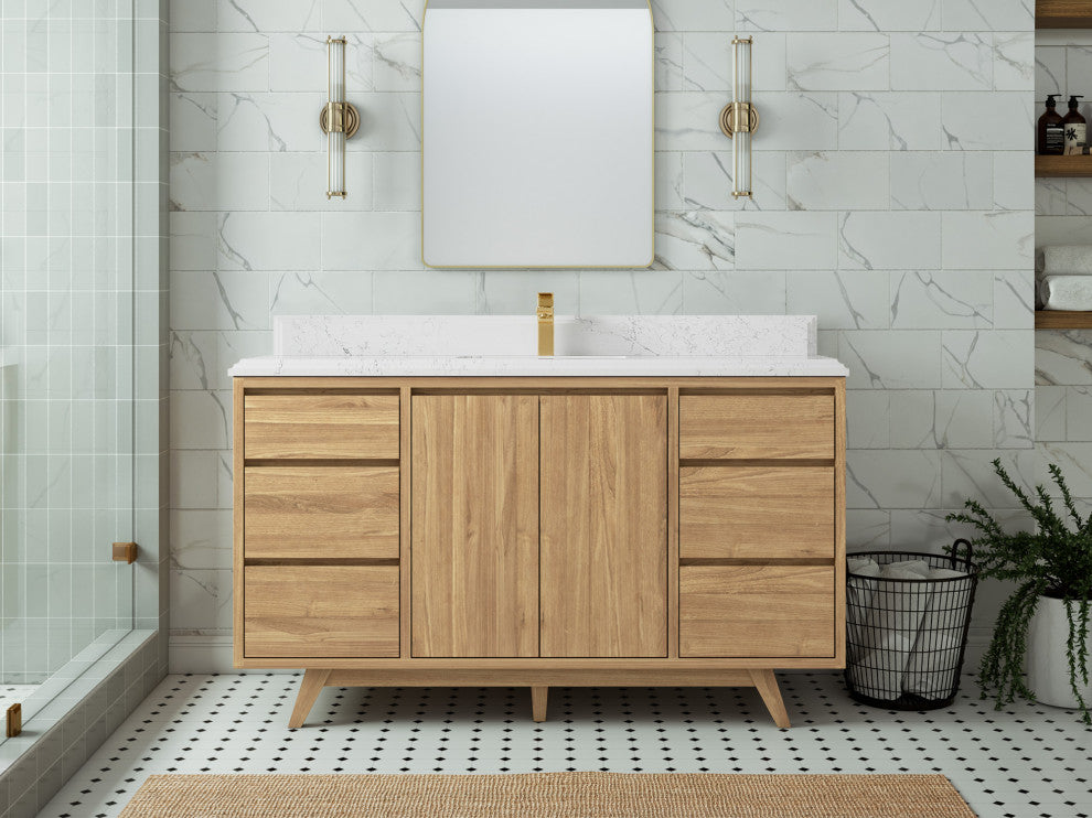 Madison Teak 60 Single Bathroom Vanity in Light Natural 1.5" Empira Quartz