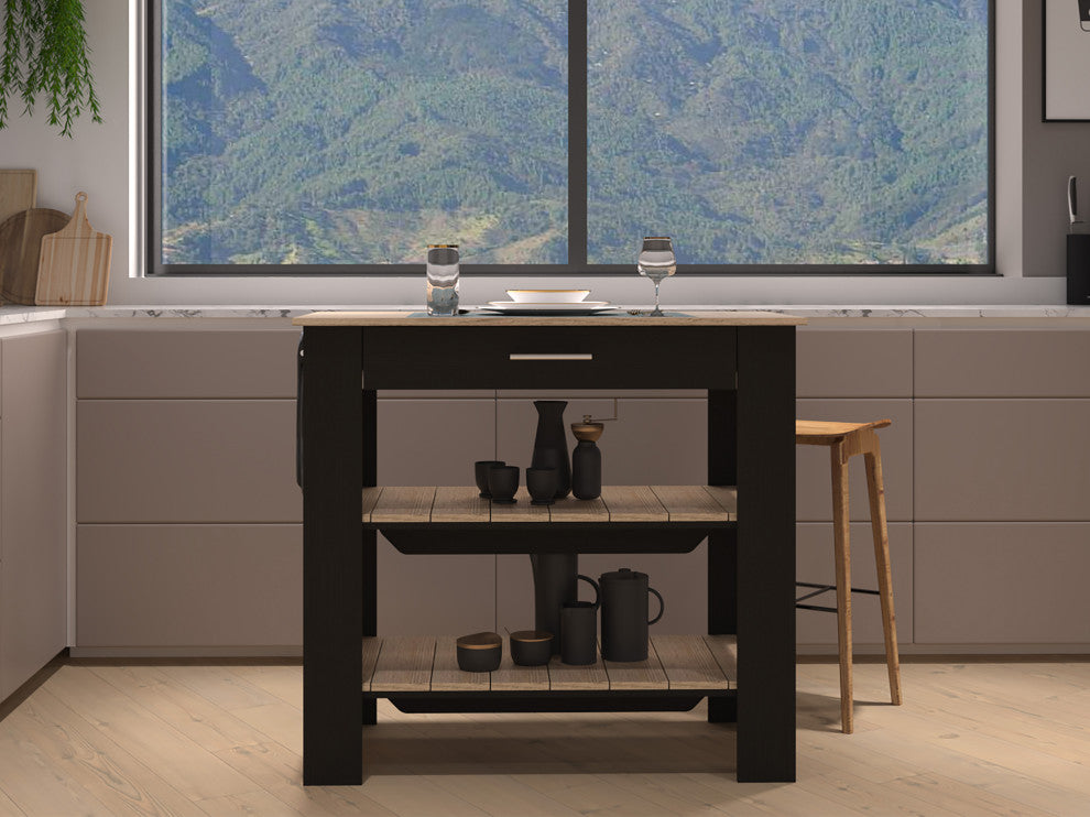 Delos 40Kitchen Island, Black / Light Oak