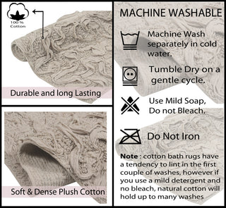 Modesto Collection 100% Cotton Machine Washable Bath Rug, 3-Piece Set, Linen