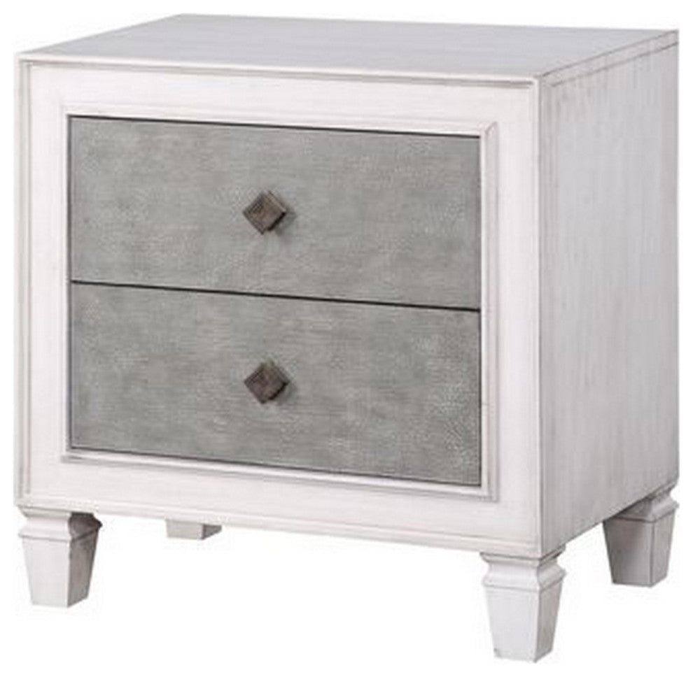 Benzara BM262113 Nightstand With 2 Drawers and Diamond Handle, Gray