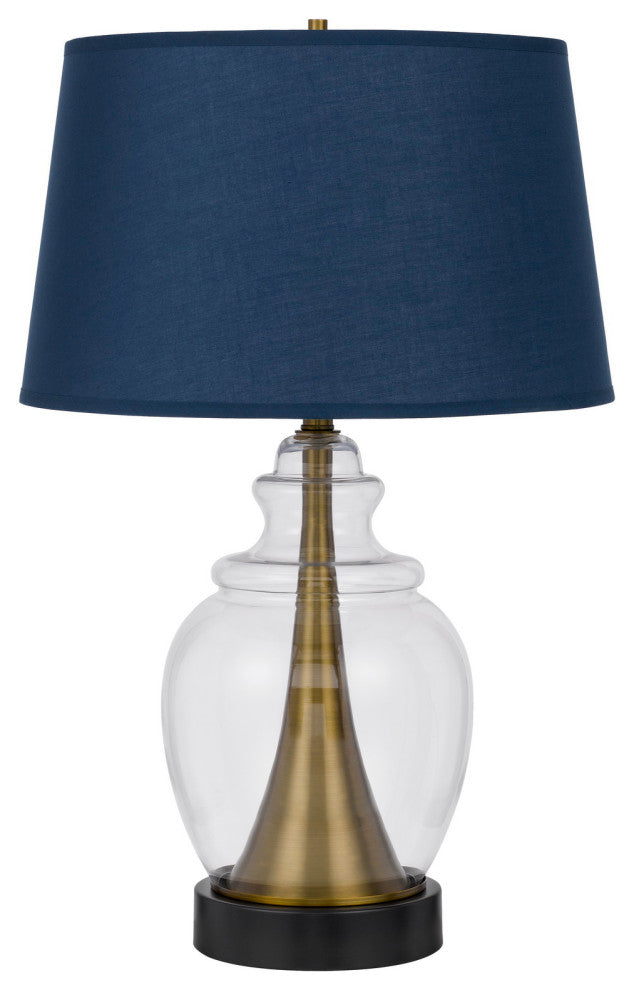 Benzara BM272203 30" Metal Table Lamp, Glass Jar Base, Blue, Clear