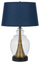 Benzara BM272203 30" Metal Table Lamp, Glass Jar Base, Blue, Clear