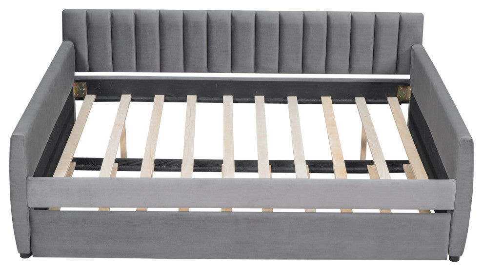 Gewnee Full Size Upholstered daybed with Trundle and Wood Slat Support