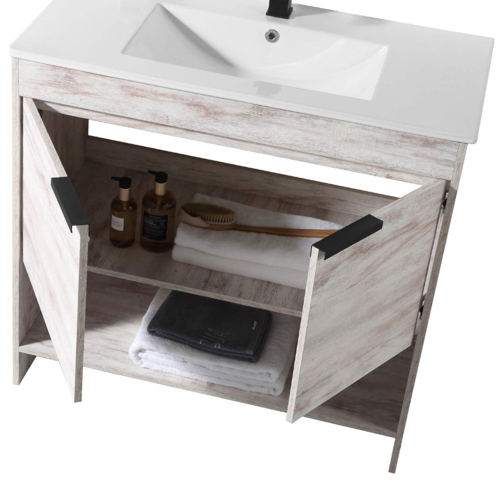 Phoenix Bath Vanity With Ceramic Sink - Full Assembly Required, Rustic White, 36 Inch
