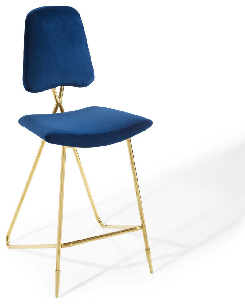 Ponder Bar Stool Performance Velvet Set of 2, Navy