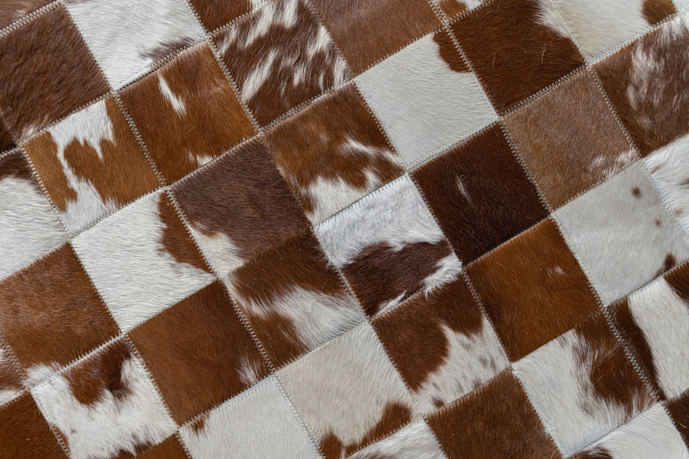 Cowhide Patchwork Rug, Brown and White , 6x8