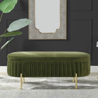Chloe Modern Glam Storage Bench, Olive Green Performance Velvet