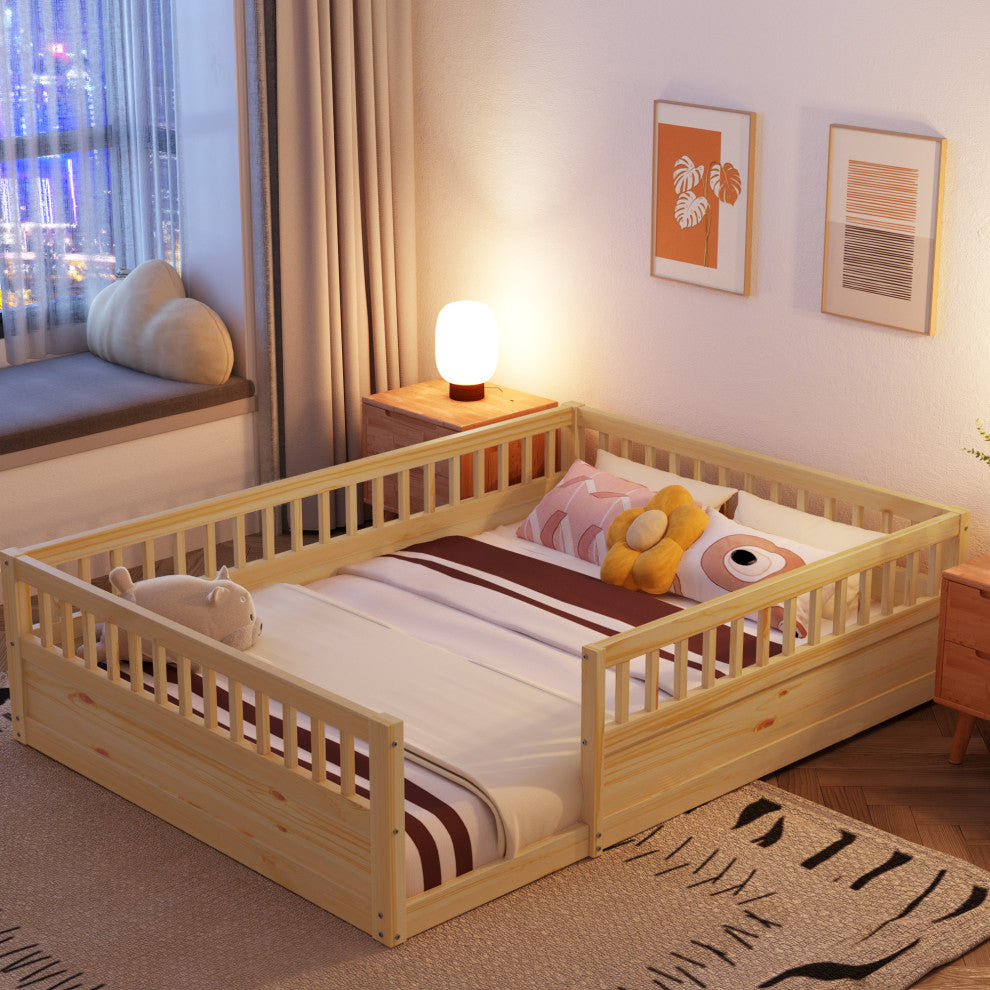Gewnee Full Floor Bed Frame with Fence