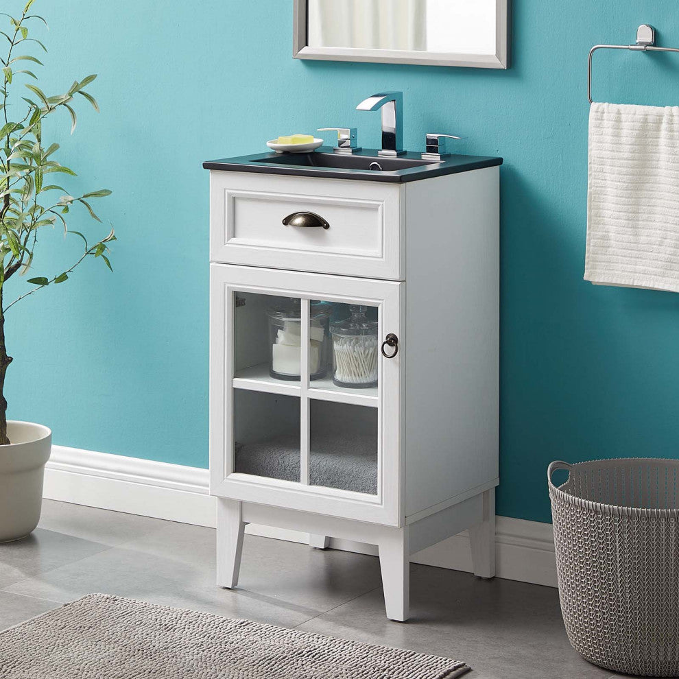 Isle 18" Bathroom Vanity Cabinet White Black -5475