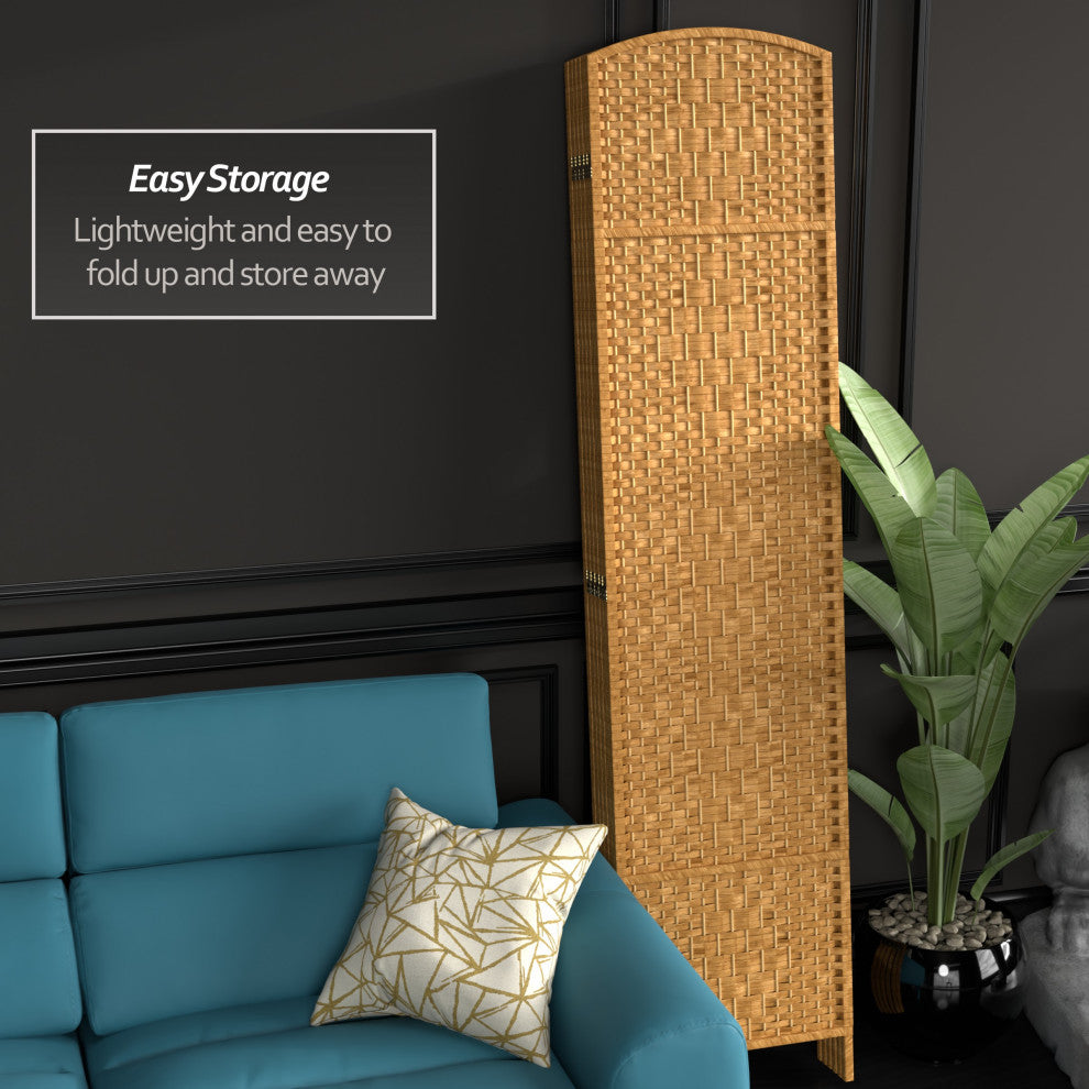 7' Tall Diamond Weave Room Divider, Light Beige, 6 Panels