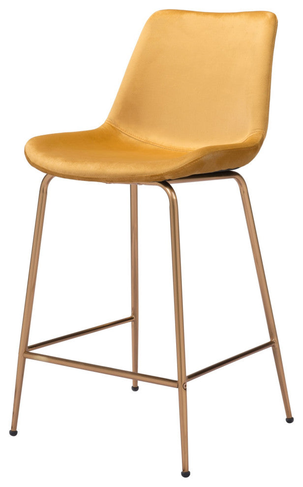 Counter Stool Chair, Steel Metal, Fabric, Yellow, Gold, Bar Kitchen Cafe Bistro