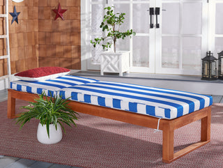 Safavieh Solano Sunlounger, Natural Wood/Royal Blue Stripe