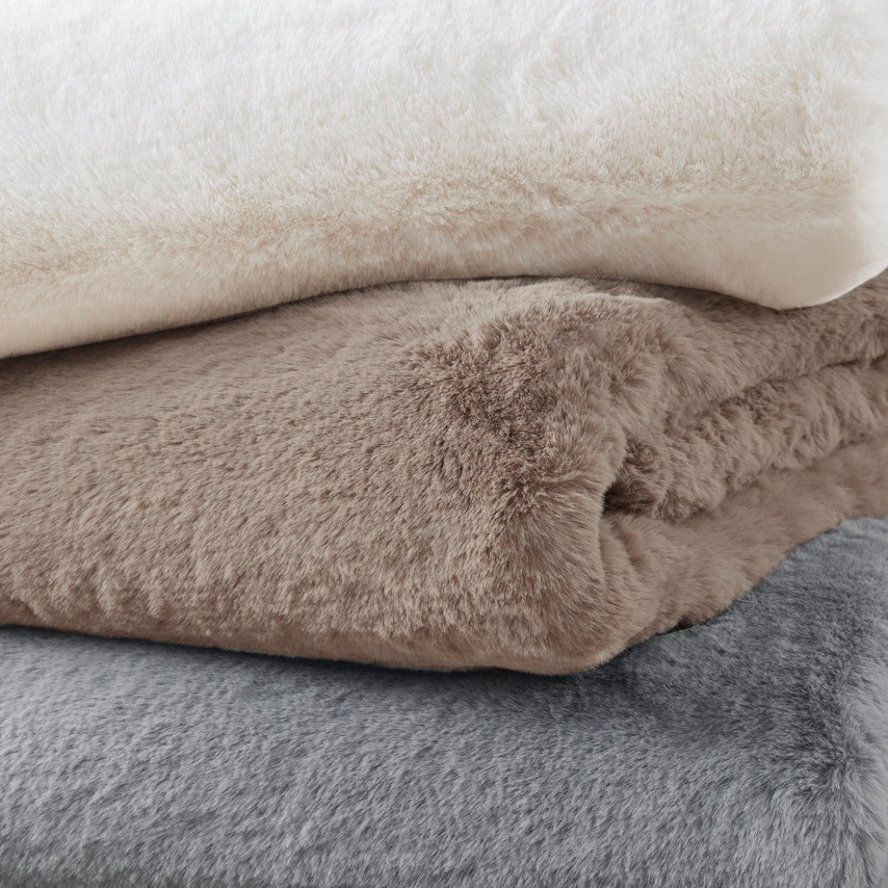Bristol Vegan Faux Fur Throw, Velvet Reverse, Ivory