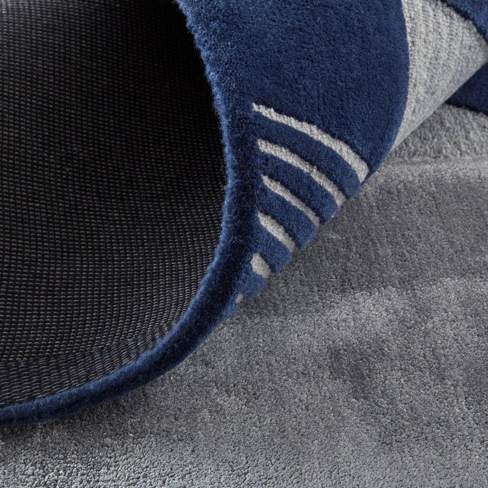 Weave & Wander Cutlor Graphic Wool Rug, Navy Blue/Silver Gray, 3ft-6in x 5ft-6in