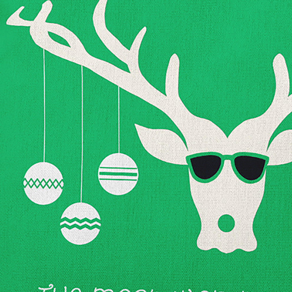 Cool Christmas Deer Accent Pillow, Bright Green, 16"x16"