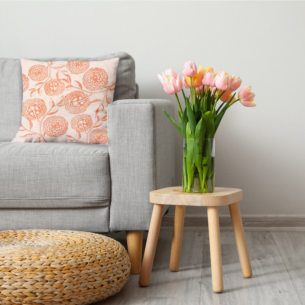 Antique Flowers Decorative Throw Pillow, Orange, 16"x16"