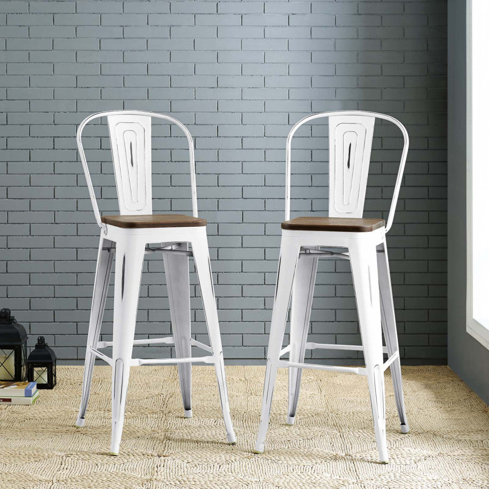Promenade Bar Stool Metal Set of 2-White