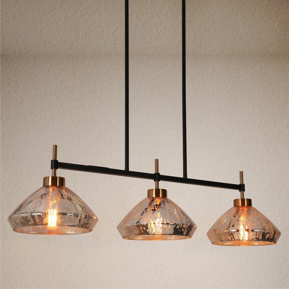 LNC Matte Black Modern Mercury Glass Lighting, 3 Lights, Island Pendant Light