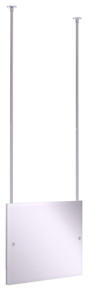 Frameless Landscape Ceiling Hung Mirror with Beveled Edge, Satin Chrome