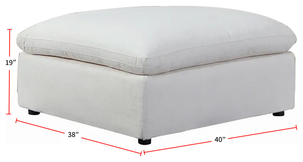 Linen-Like Fabric Cushion Seat Ottoman, Off-White