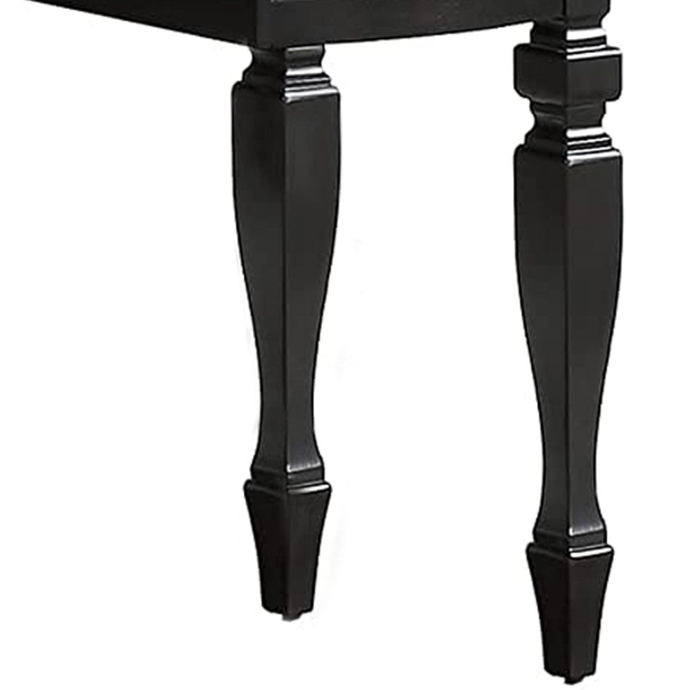 Benzara BM268888 3 Piece Vanity Set With Carved Mirror and Turned Legs, Black