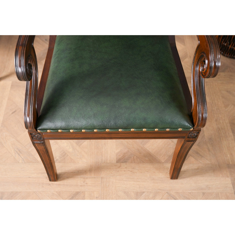 Regency Green Leather Arm Chair