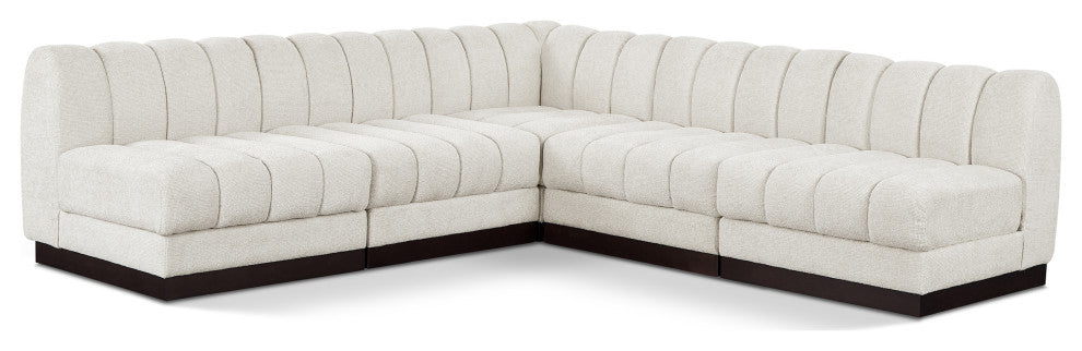 Quinn Chenille Upholstered 5-Piece L-Shaped Modular Sectional, Cream