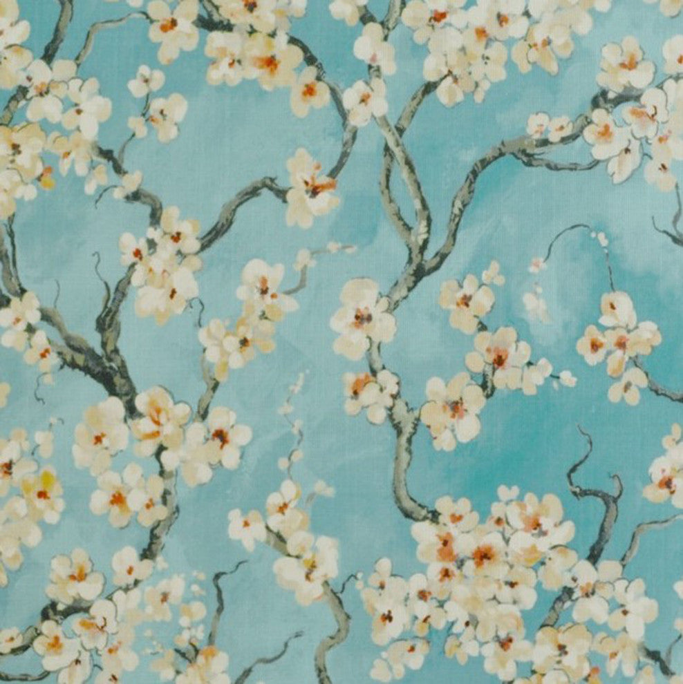 Azure Garden Cherry Blossoms Luxury Throw Pillow, Double Sided 26"x26"