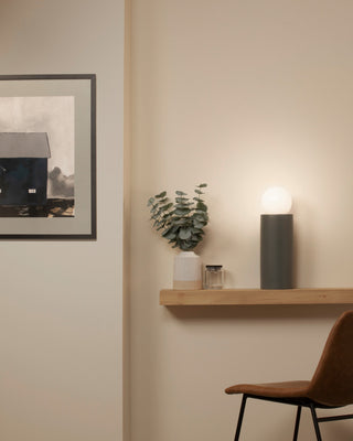 Tall Pillar Table Lamp, Pewter Green